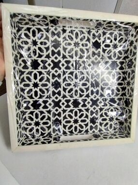 Decorative Tray with Black and White Geometric Pattern